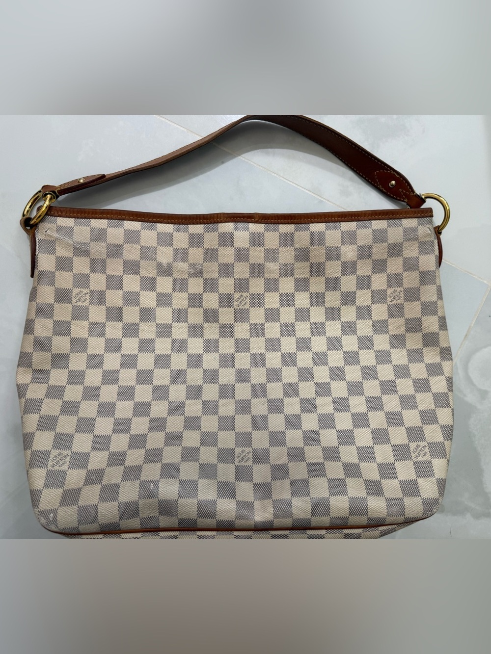Vintage with cracks, Louis Vuitton Damier Azur Canvas hobo